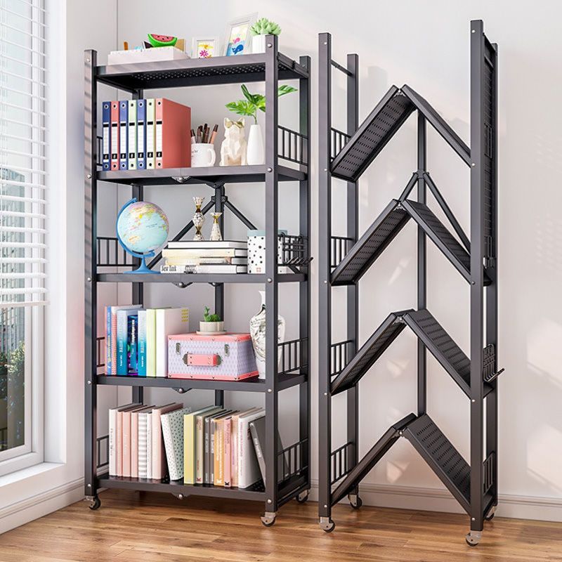 Contemporary Folding Steel Etagere Bookshelf with Caster Wheels Clearhalo 'Bookcases' 'furn' 'furn_bookcases' 'Furniture' 'furniture_bookcases' 'kitchen' 'kitchen_bookcases' 'Living Room Furniture' 'Office Furniture' 1200x1200_71c7704d-2745-4206-bd09-339c9def9406