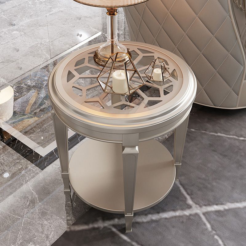 26 "背の高い4脚ソリッドウッドエンドテーブルコンテンポラリーラウンドダブルティアエンドテーブル