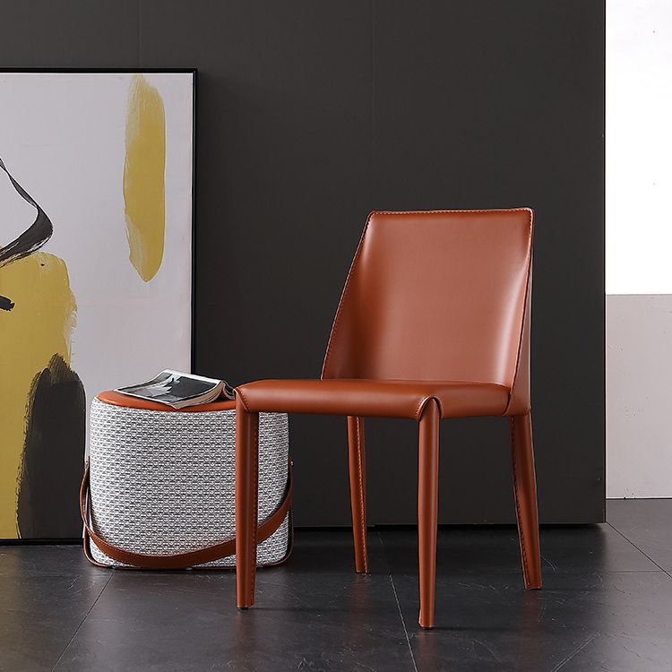 Contemporary Style Leather Dining Chairs Solid Back Armless Chairs for Home Use (Set of 2) Clearhalo ' kitchen&dining_furn' 'Dining Chairs' 'Dining Tables & Seating' 'dining_chair' 'furn' 'furn_dining_chair' 'Furniture' 'furniture_dining_chair' 'Kitchen & Dining Furniture' 'kitchen' 1200x1200_71d165e6-ae14-4b86-b281-ed71fc525aaa