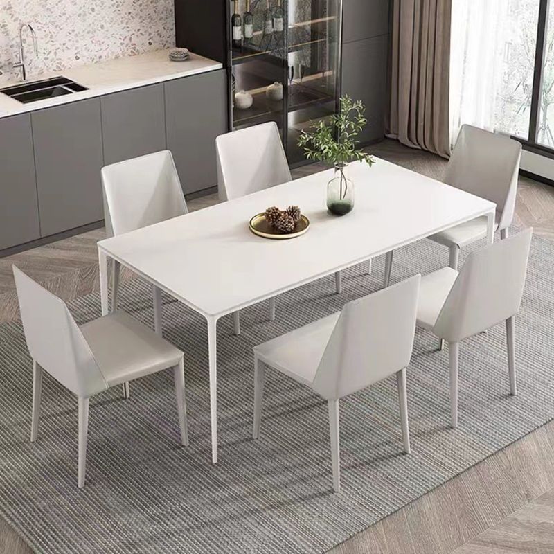 Modern Stone Top Rectangle Dinette Table Metal Base Dining Table in White Clearhalo 'Dining Tables & Seating' 'Dining Tables' 'dining_table' 'furn' 'furn_dining_table' 'Furniture' 'furniture_dining_table' 'Kitchen & Dining Furniture' 'kitchen' 'kitchen_dining_table' 1200x1200_71d1974c-9461-4bdf-91fb-ff782b697f6b