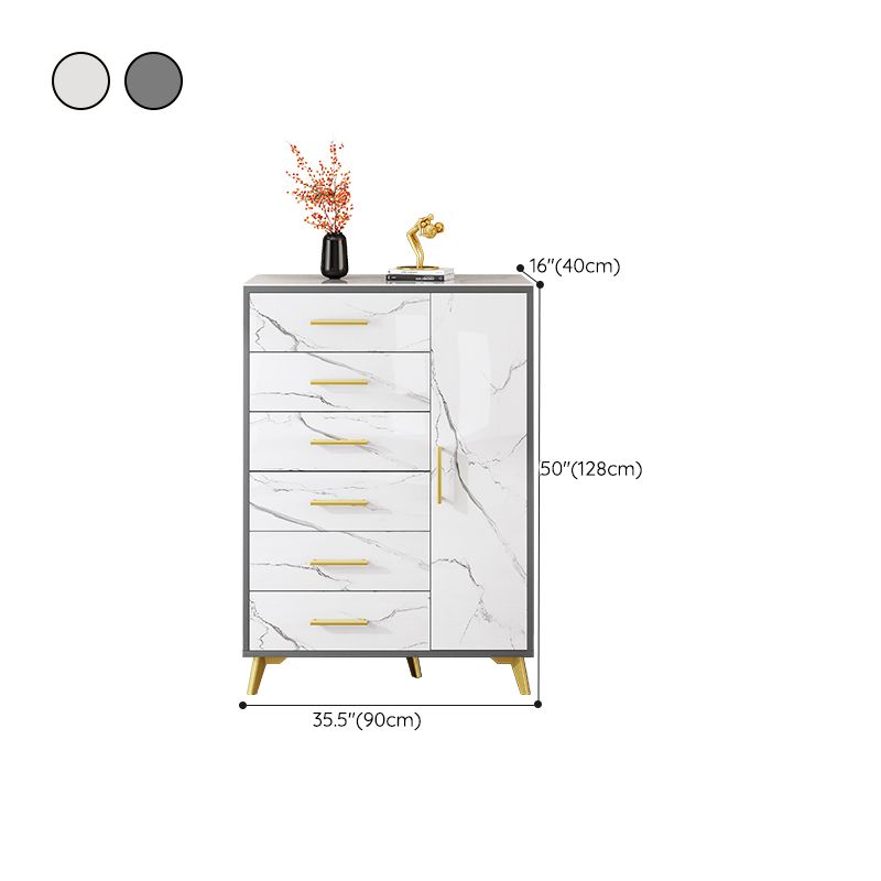 Cómoda de almacenamiento Glam de 16" de ancho, cómoda de piedra para dormitorio en blanco con cajones