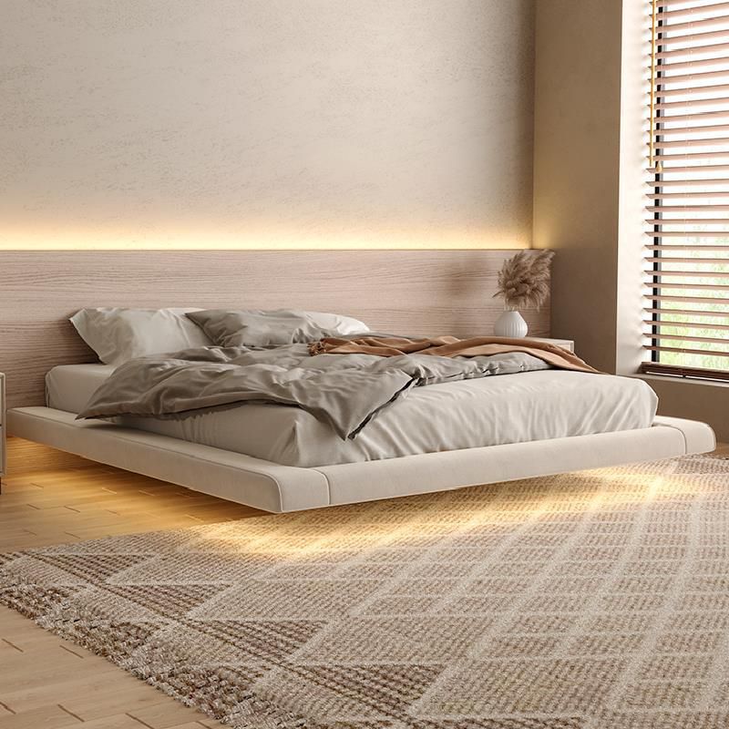 Light Beige Platform Bed Frame Wood and Upholstered Platform Bed with Metal Legs Clearhalo 'Bedroom Furniture' 'Beds' 'furn' 'furn_beds' 'Furniture' 1200x1200_71d602b3-b8e2-4e69-b067-9429fa4fa362