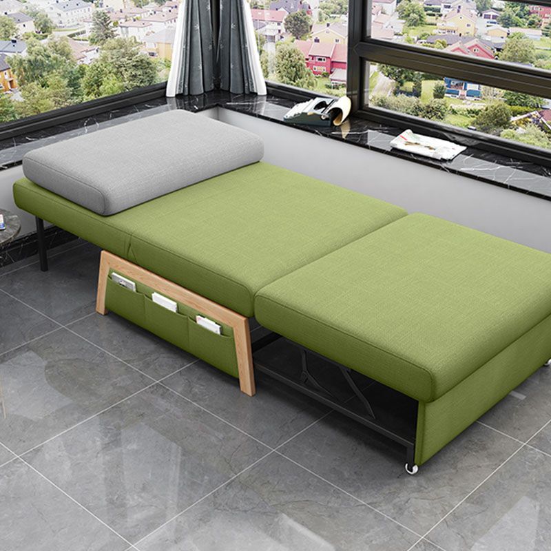 Cushions Armless Convertible Sofa Bed Cotton Blend Seating in Green and Gray