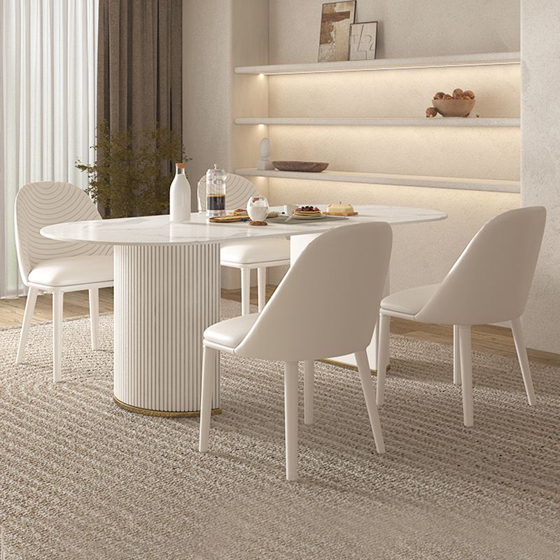 Modern Oval Dining Site Table Stone and Metal White Base Dinner Room Kitchen Table