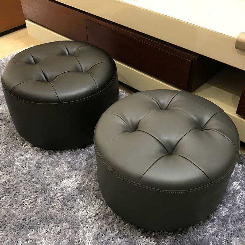 Contemporary Pouf Ottoman Faux Leather Upholstered Tufted Cylinder Shape Ottoman Clearhalo 'furn' 'furn_ottomans_poufs' 'Furniture' 'Living Room Furniture' 'Ottomans & Poufs' 'ottomans_poufs' 1200x1200_71d8d677-e844-4ef1-8918-b3dff06f2c0b