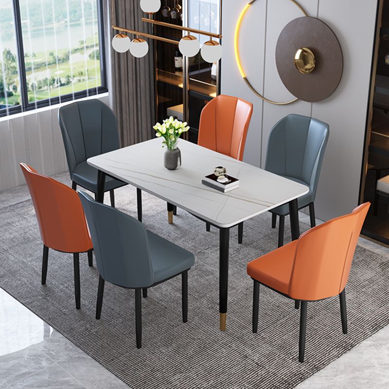 Mesa de comedor de piedra gris rectangular moderna con 4 pies de madera maciza