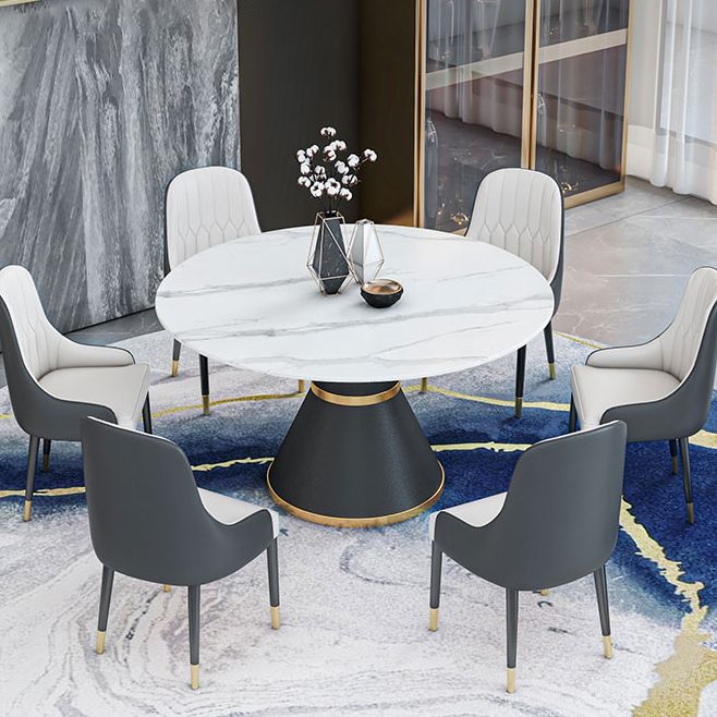 Round Stone Dining Table Black Base Traditional Luxury Dinette Table in White Clearhalo 'Dining Tables & Seating' 'Dining Tables' 'dining_table' 'furn' 'furn_dining_table' 'Furniture' 'furniture_dining_table' 'Kitchen & Dining Furniture' 1200x1200_71dafdf7-59ae-4feb-bc0e-6d9dfc024acb