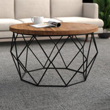 Frame Round Wooden Coffee Cocktail Table 1 Single Coffee Table - 17.7" H