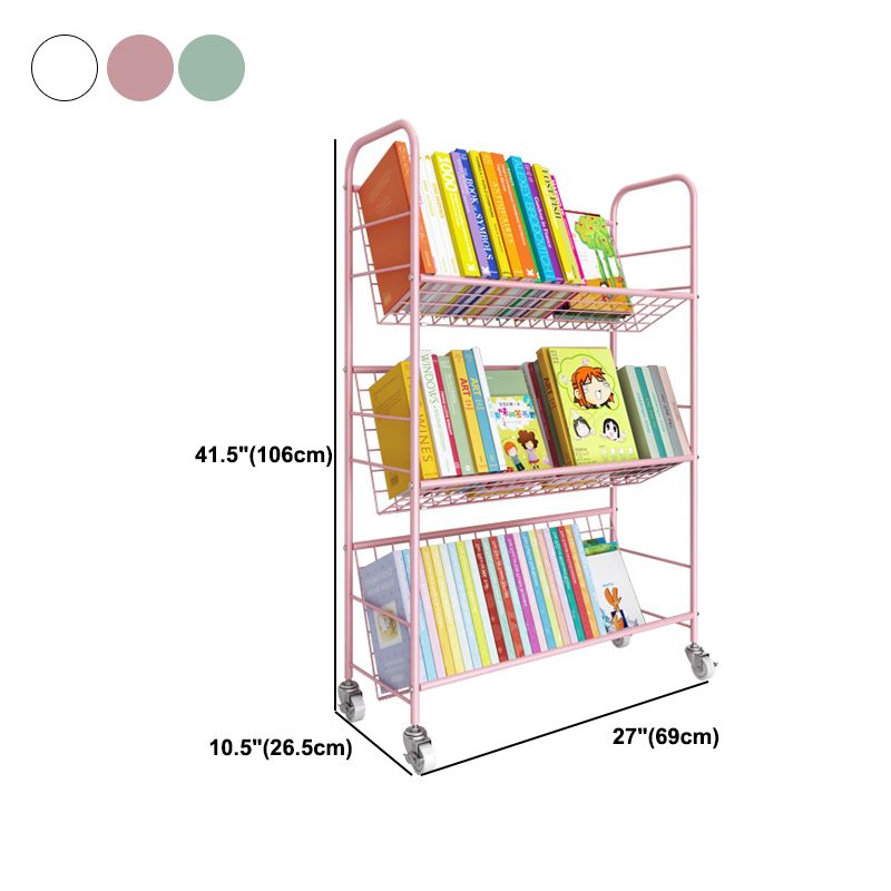Contemporary Style Metal Bookcase Wheel Bookshelf for Home Office