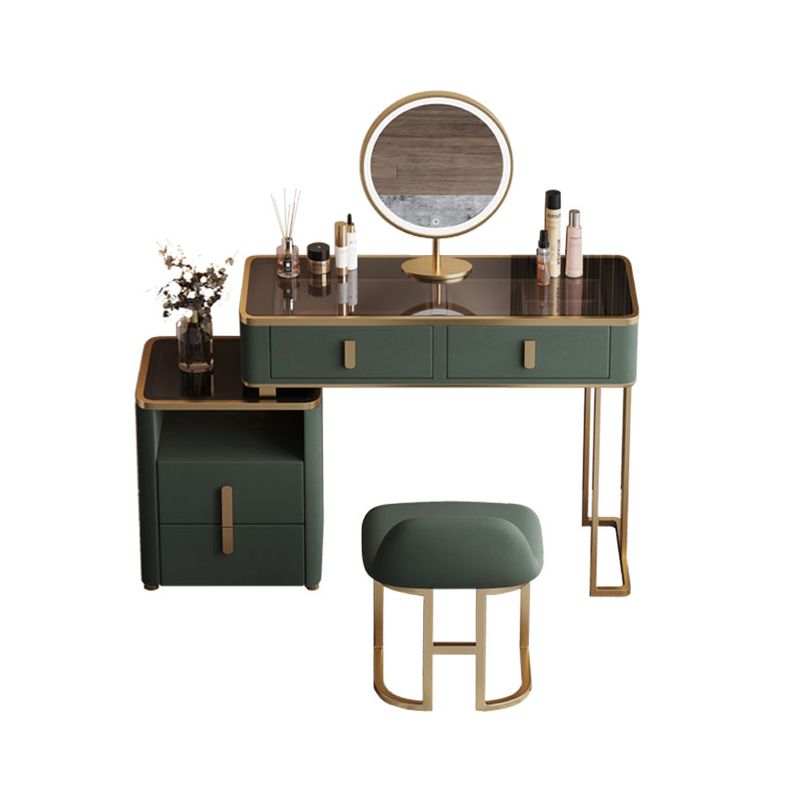 Glass Top Dressing Table Solid Wood Green Make-up Vanity with Drawers