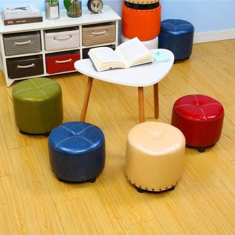 Cylinder Pouf Pure Color Tufted Nailhead Trim Faux Leather Standard Ottoman Clearhalo 'furn' 'furn_ottomans_poufs' 'Furniture' 'Living Room Furniture' 'Ottomans & Poufs' 'ottomans_poufs' 1200x1200_71e91e00-fab5-4096-b7a7-2c89ea8d6a95