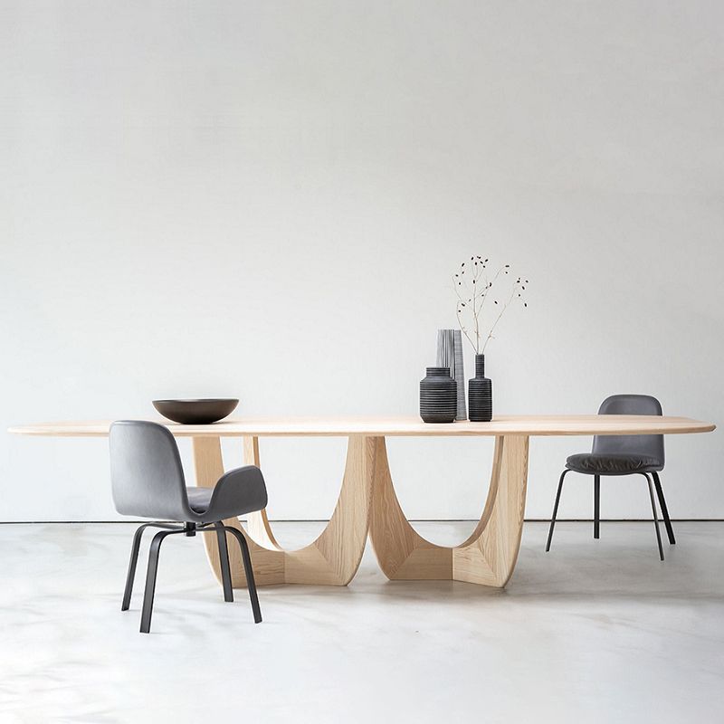 Rectangle Wood Color Dining Table Solid Wood Table Contemporary with Double Pedestal Clearhalo ' dining_table' 'Dining Tables & Seating' 'Dining Tables' 'furn' 'furn_dining_table' 'Furniture' 'furniture_dining_table' 'Kitchen & Dining Furniture' 'kitchen&dining_furn' 'kitchen' 'kitchen_dining_table' 1200x1200_71e949c5-df36-4809-9c8a-6afccc518ebe