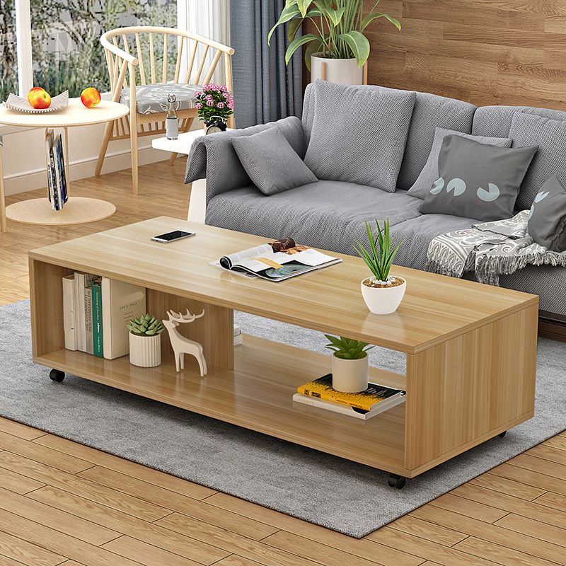Modern Rectangle Coffee Table 15-inch Wooden Cocktail Table with Storage