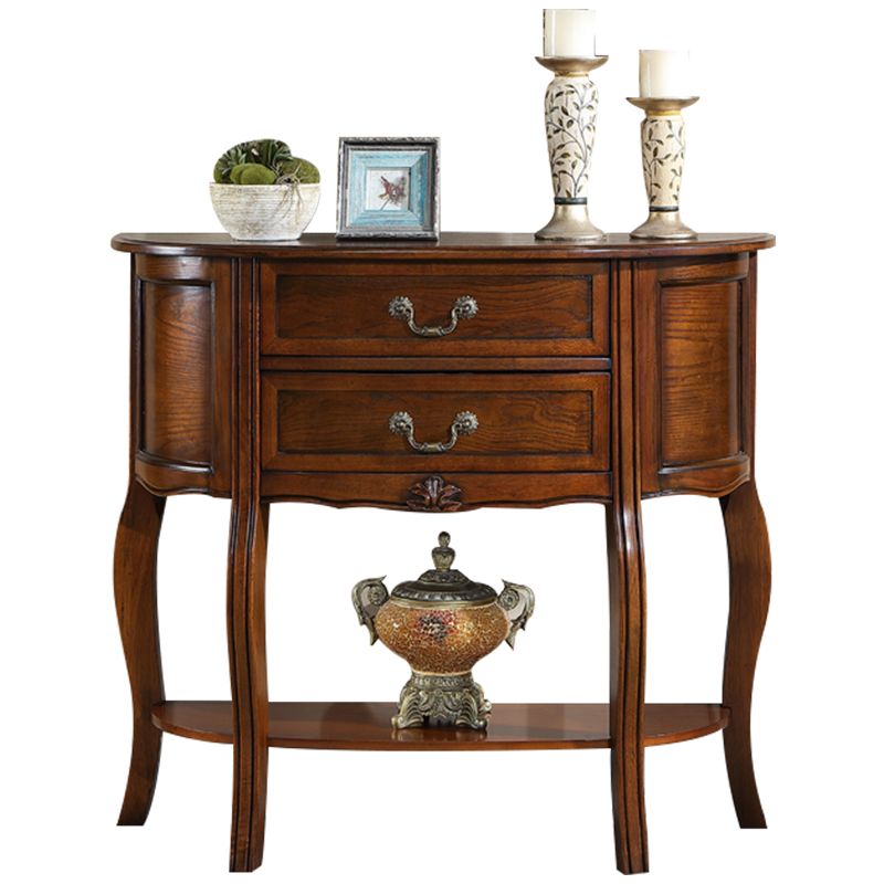 14 inch Wide Console Table Mid-Century Modern Half Moon Wood Accent Table