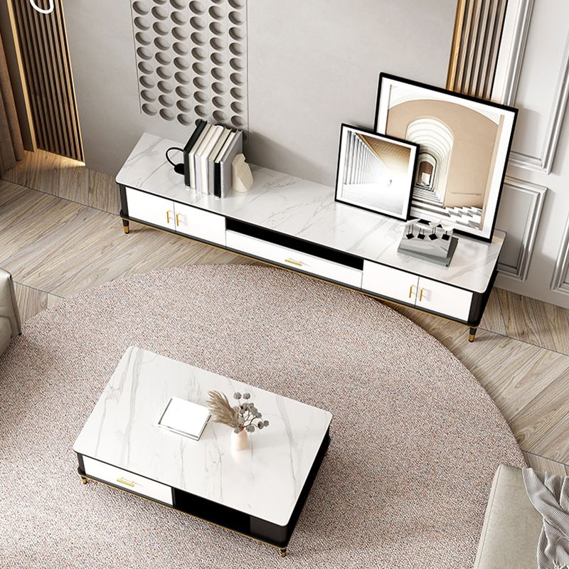 Contemporary Stone TV Console White Open Storage Media Console Clearhalo 'furn' 'furn_tv_stands_entertainment_centers' 'Furniture' 'Living Room Furniture' 'TV Stands & Entertainment Centers' 'TV Stands & Media Storage Furniture' 'tv_stands_entertainment_centers' 1200x1200_71f19d3f-7c29-4822-8d1e-a417fab56261