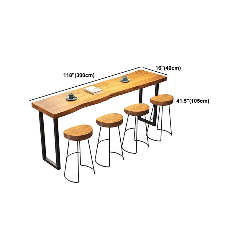 Tavolo da bar in legno massiccio marrone chiaro con tavolo da pub moderno a slitta nera per piccoli luoghi