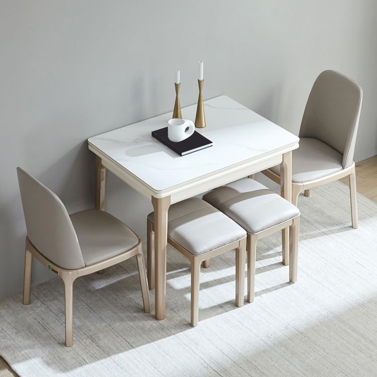 Table à manger évolutive en pierre moderne, pieds en bois pour salle à manger
