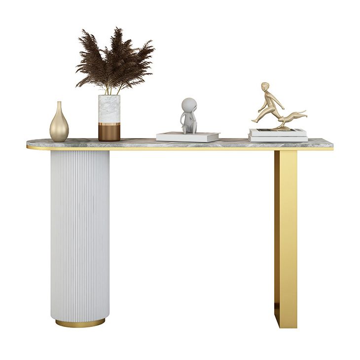 14 inch Wide Glam Console Table Oval Stone Stain Resistant Accent Table for Hall