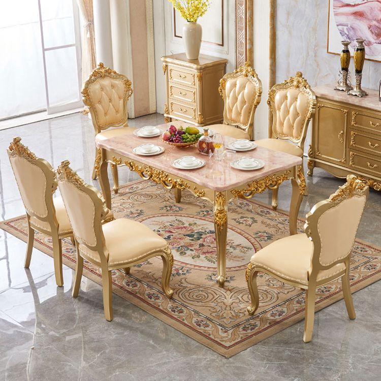 Rectangle 4 Legs Victorian Table Fixed Table with Marble Top Clearhalo 'Dining Tables & Seating' 'Dining Tables' 'dining_table' 'furn' 'furn_dining_table' 'Furniture' 'Kitchen & Dining Furniture' 1200x1200_71fcbc32-8b51-4f7a-afa6-dbb720efc3e6