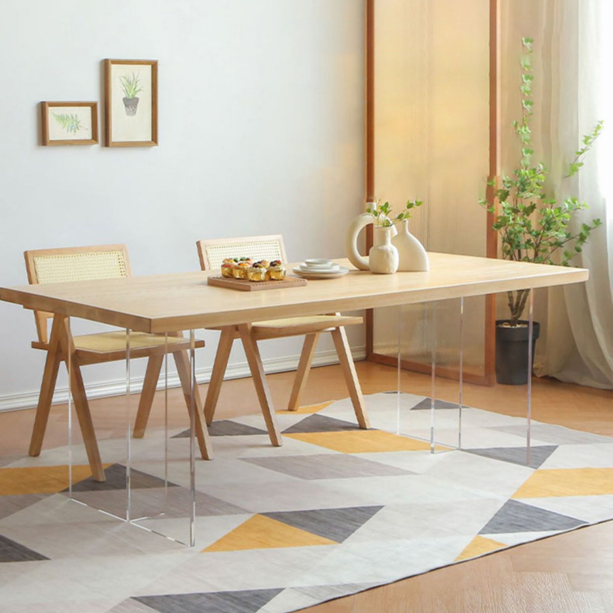 Modern Rectangular Dining Table Set 1/3/5 Pieces Solid Wood Dining Room Set