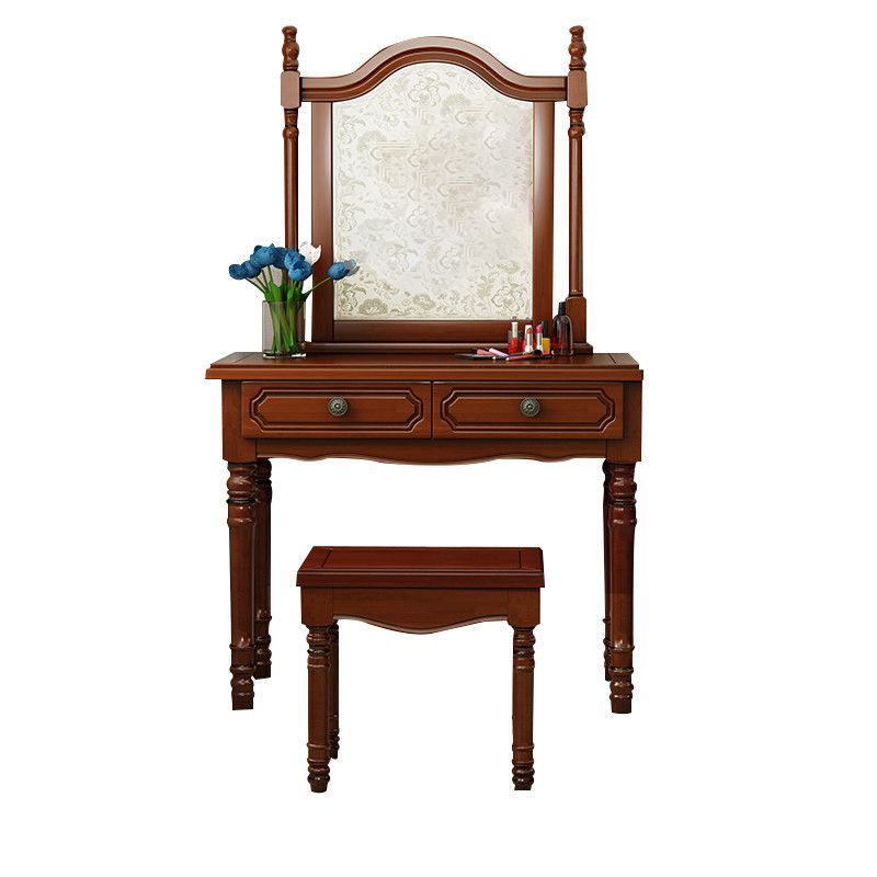 Sgabello da toep da trucco in legno massiccio vittoriano con specchio