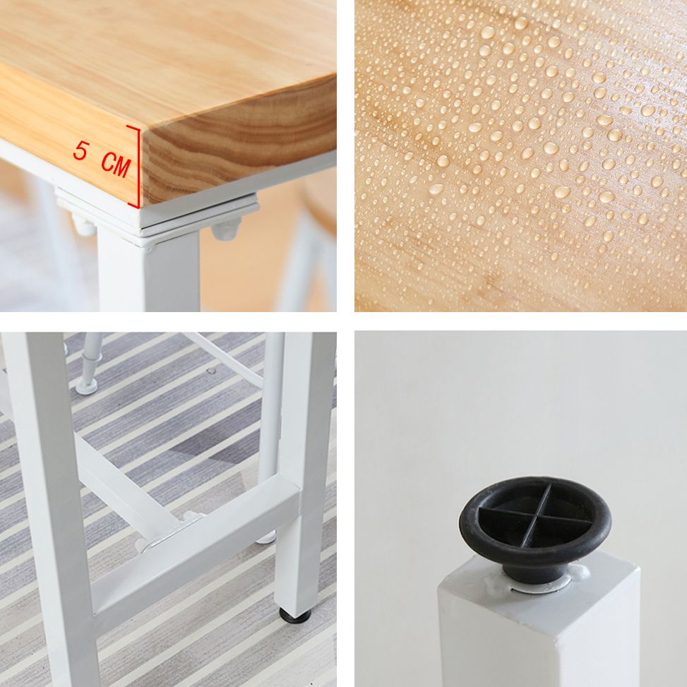 Luxe rechthoek vaste houten staaftafel set 1/4 stukken tegen tafel met zwarte ontlasting