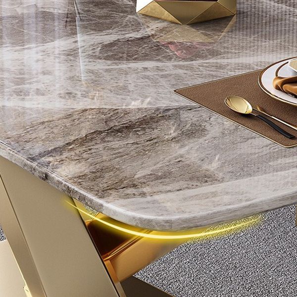 Metal Traditional Luxury Rectangle Table Grey Sintered Stone Indoor Table with Pedestal Clearhalo ' dining_table' 'Dining Tables & Seating' 'Dining Tables' 'furn' 'furn_dining_table' 'Furniture' 'furniture_dining_table' 'Kitchen & Dining Furniture' 'kitchen&dining_furn' 'kitchen' 'kitchen_dining_table' 1200x1200_72024491-7686-4452-b3b2-d87db43cd646