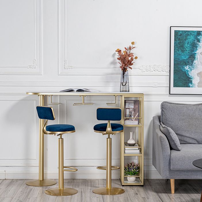 Glam Faux Marble Indoor Bar Dining Table Iron Double Pedestal Bistro Table with Shelve Clearhalo 'Bar Furniture' 'Bar Tables' 'bar_tables' 'Furniture' 'furniture_bar_tables' 'Kitchen & Dining Furniture' 'kitchen&dining_furn' 'kitchen' 1200x1200_72025296-cc16-4a44-9e62-a7410beb384c