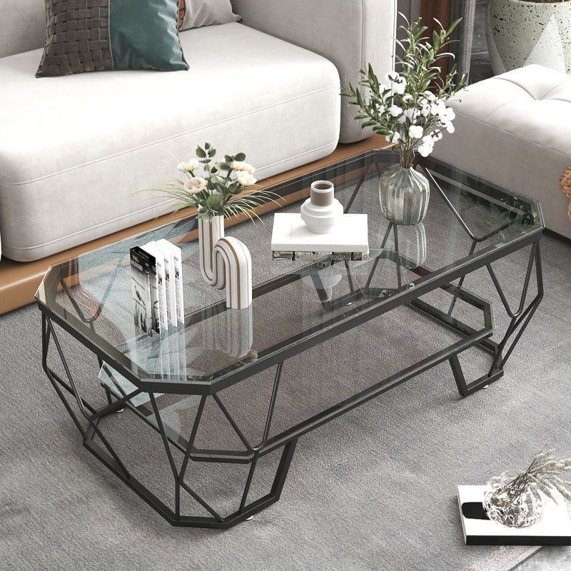 Modern Style Rectangular Glass Table Abstract Base Coffee Table Clearhalo 'Coffee & Accent Tables' 'Coffee Tables' 'coffee_tables' 'furn' 'furn_coffee_tables' 'Furniture' 'Living Room Furniture' 1200x1200_7202ece3-efe9-4167-b60a-2c9778aa9f94