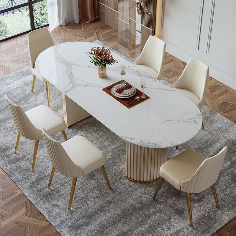 Sintered Stone Top White Table for Restaurant Modern Dining Table with Double Pedestal Clearhalo 'Dining Tables & Seating' 'Dining Tables' 'dining_table' 'furn' 'furn_dining_table' 'Furniture' 'furniture_dining_table' 'Kitchen & Dining Furniture' 'kitchen' 'kitchen_dining_table' 1200x1200_72067481-eec0-4e4d-a752-fa21c1440ca5