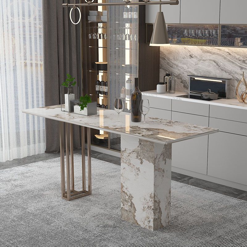 White Stone Top Bar Table Traditional Luxury Bar Dining Table with Sled Base Clearhalo 'Bar Furniture' 'Bar Tables' 'bar_tables' 'furn' 'furn_bar_tables' 'Furniture' 'Kitchen & Dining Furniture' 1200x1200_7206dc98-2a1d-4ba9-89e0-fffaeb62cf98