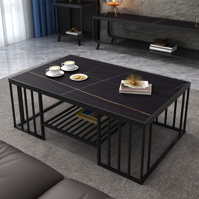Modern Slate Coffee Table with Metal Legs Cocktail Table for Living Room