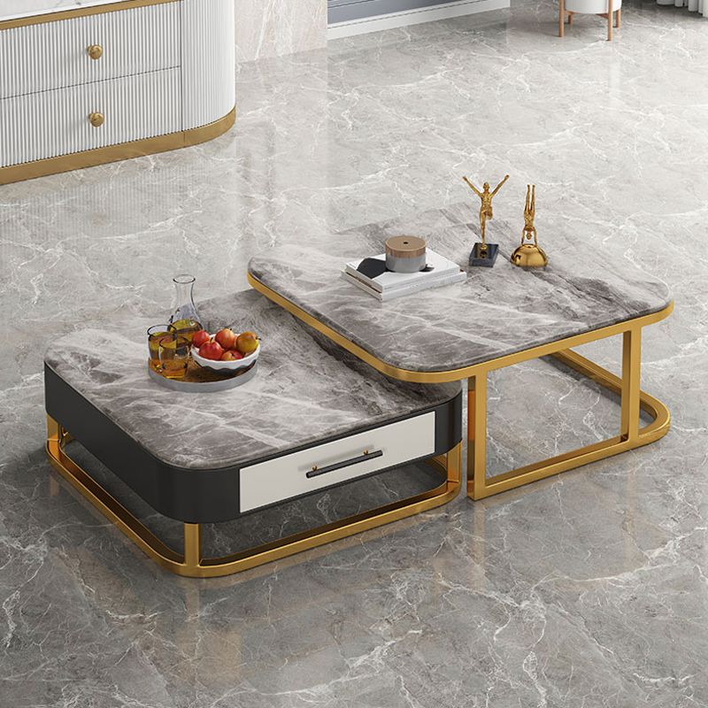 2 pezzi Tavolino in pietra Tavolino quadrati tavolo da cocktail set con archiviazione