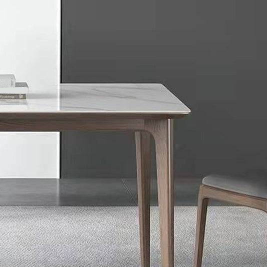 White Stone Top Dining Table Mid-Century Modern Dining Table with 4 Wood Legs