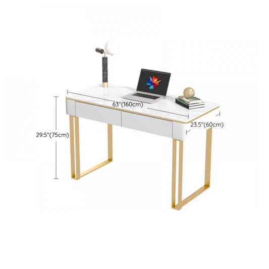 Scrivania esecutiva bianca glam 2-cadante rettangolare slitta da ufficio