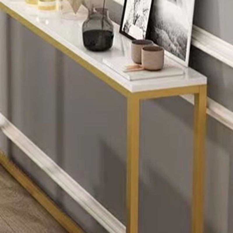 Rectangle Shape Contemporary Console Table Stone Console Sofa Table in White and Gold