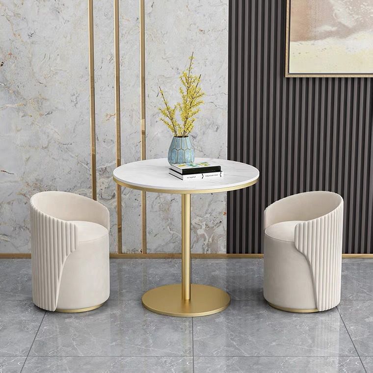 White Faux Marble Dining Table Traditional Luxury Round Table for Home Clearhalo 'Dining Tables & Seating' 'Dining Tables' 'dining_table' 'furn' 'furn_dining_table' 'Furniture' 'Kitchen & Dining Furniture' 1200x1200_72229f30-0e3c-438c-9c48-2271edfc35b5
