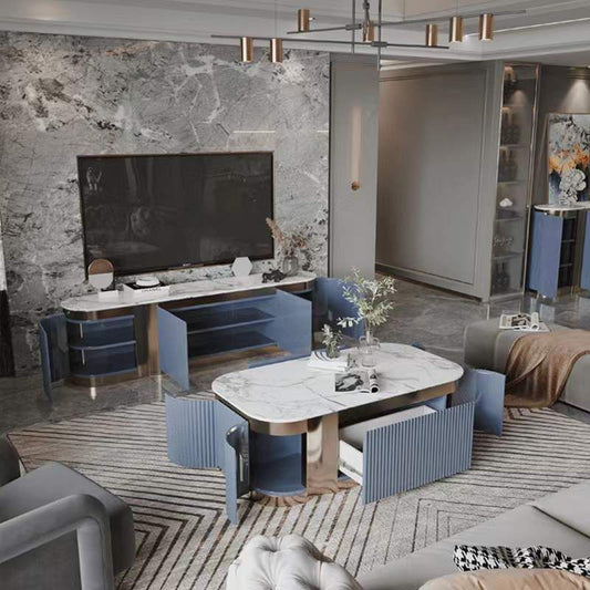 Console televisiva TV contemporanea con console TV in marmo con porte