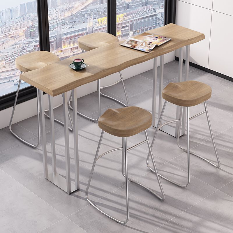 Pine Wood Bar Dining Table Modern Rectangle Bar Table with Double Pedestal for Balcony Clearhalo 'Bar Furniture' 'Bar Tables' 'bar_tables' 'furn' 'furn_bar_tables' 'Furniture' 'furniture_bar_tables' 'Kitchen & Dining Furniture' 1200x1200_722a8ba1-8529-40a3-94c2-96f68709582f