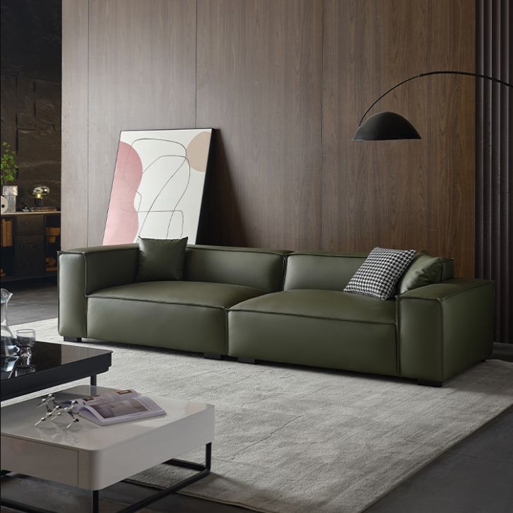 Glam Settee Genuine Leather Living Room Square Arm Cushions Green Standard Sofa