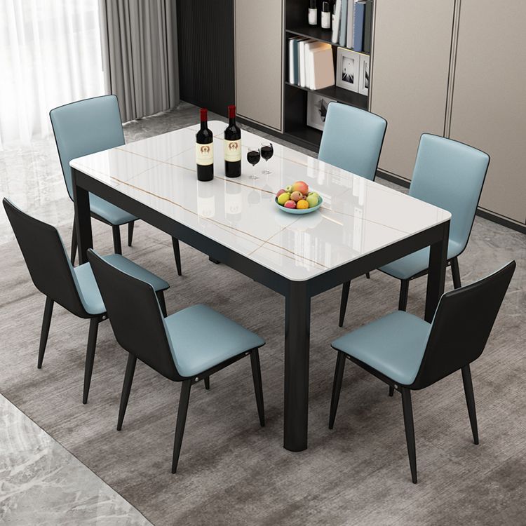 Rechthoekige eettafel Modern glazen tafelblad met zwarte stalen poten