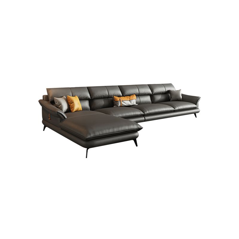 Black Genuine Leather Sectionals/Sofa with Pillow Back for Living Room
