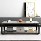 Glam Frame Coffee Table Slate Rectangular Cocktail Table with Storage Shelf