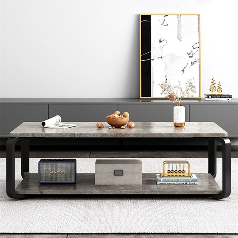 Glam Frame Coffee Table Slate Rectangular Cocktail Table with Storage Shelf