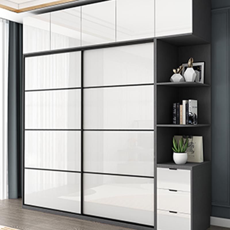 White Mirrored Finish Wardrobe Armoire Engineered Wood Wardrobe with Drawer Clearhalo 'Armoires & Wardrobes' 'armoires_wardrobes' 'Bedroom Furniture' 'furn' 'furn_armoires_wardrobes' 'Furniture' 1200x1200_724482fe-2c87-40cd-8014-ea3e8d44a62c
