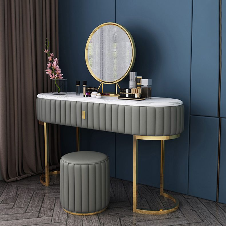 Glam Marble Top Make-up Vanity Dressing Table Set with a drawer