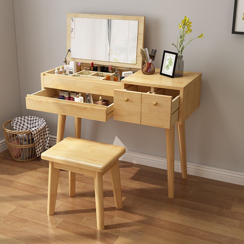 Scandinavian Bedroom Dressing Table Rubberwood Flip-Top Make-up Vanity Clearhalo 'Bedroom Furniture' 'furn' 'furn_makeup_vanities' 'Furniture' 'Makeup Vanities' 'makeup_vanities' 1200x1200_724d19cd-a91a-4f4c-b7e2-89f3912aafec