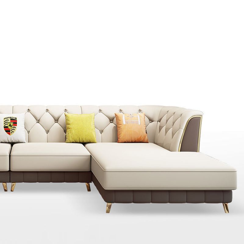 Recessed Arm Tufted Back Furniture Sectionals Pleated Genuine Leather Sectional Sofa Set Clearhalo 'Furniture' 'furniture_sectionals' 'kitchen' 'kitchen_sectionals' 'Living Room Furniture' 'Sectionals' 1200x1200_724f75d4-f943-40d5-86b9-a7dda954ea9a