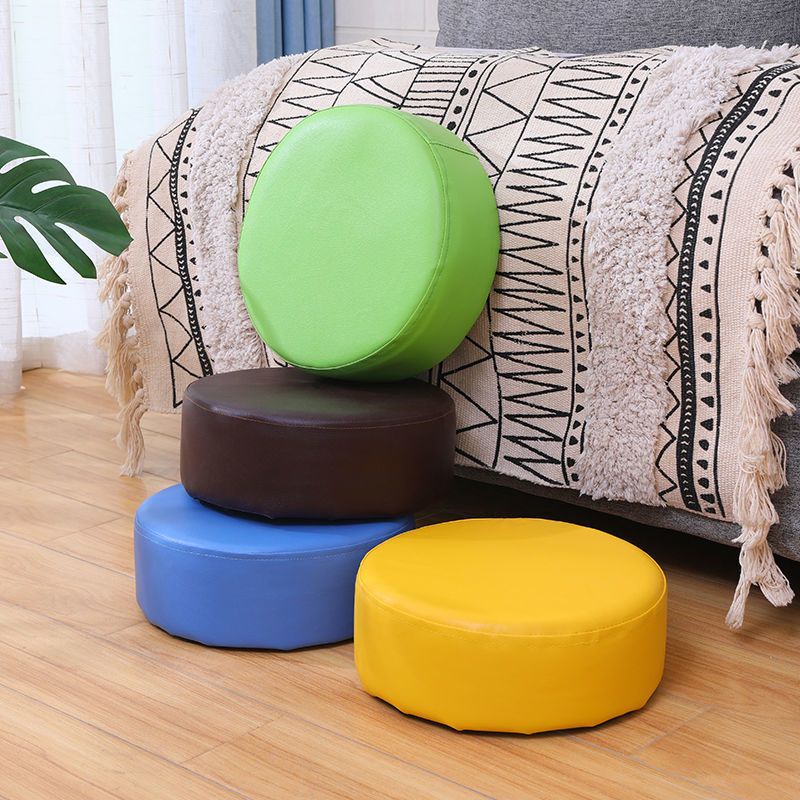 Water Resistant Ottoman Solid Color Faux Leather Round Pouf Ottoman