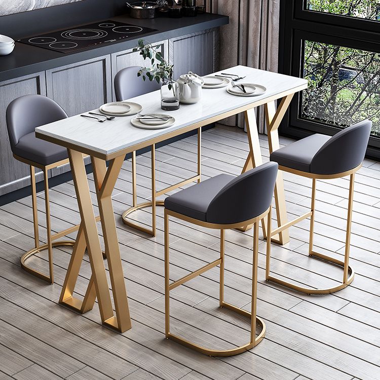 Ensemble de Table de Bar en pierre blanche, 1/5 pièces, Table de Bar et tabourets en métal doré